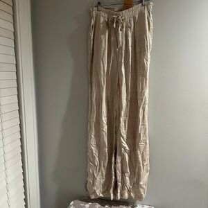 NWT Thread Supply Linen Blend Wide Leg Pants Natural Wheat Drawstring Waist L
